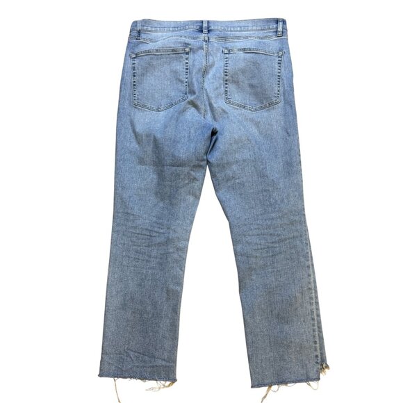 Frame Le High Straight Jeans Size 33 Blue Springs Light Wash Distressed Hem Deni - Picture 2 of 7